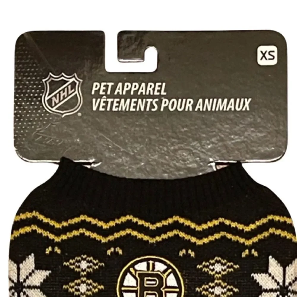 Boston Bruins NHL Officially Licensed Petwear Knit Holiday Dog Sweater XS NWT